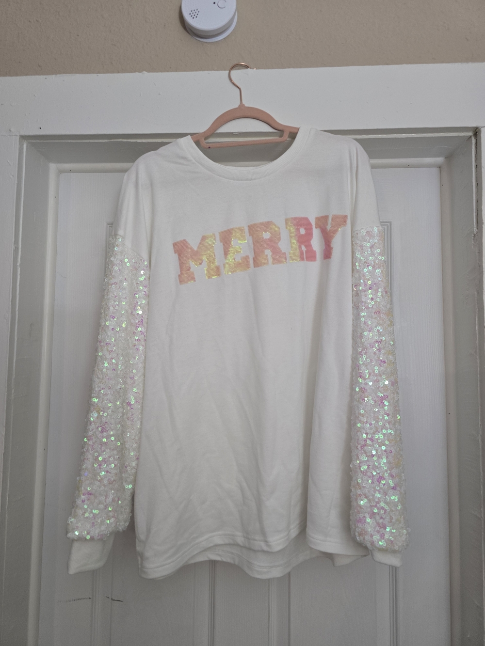 GRACE + EMMA White 'MERRY' Sequin Sleeve Holiday Top - 2X